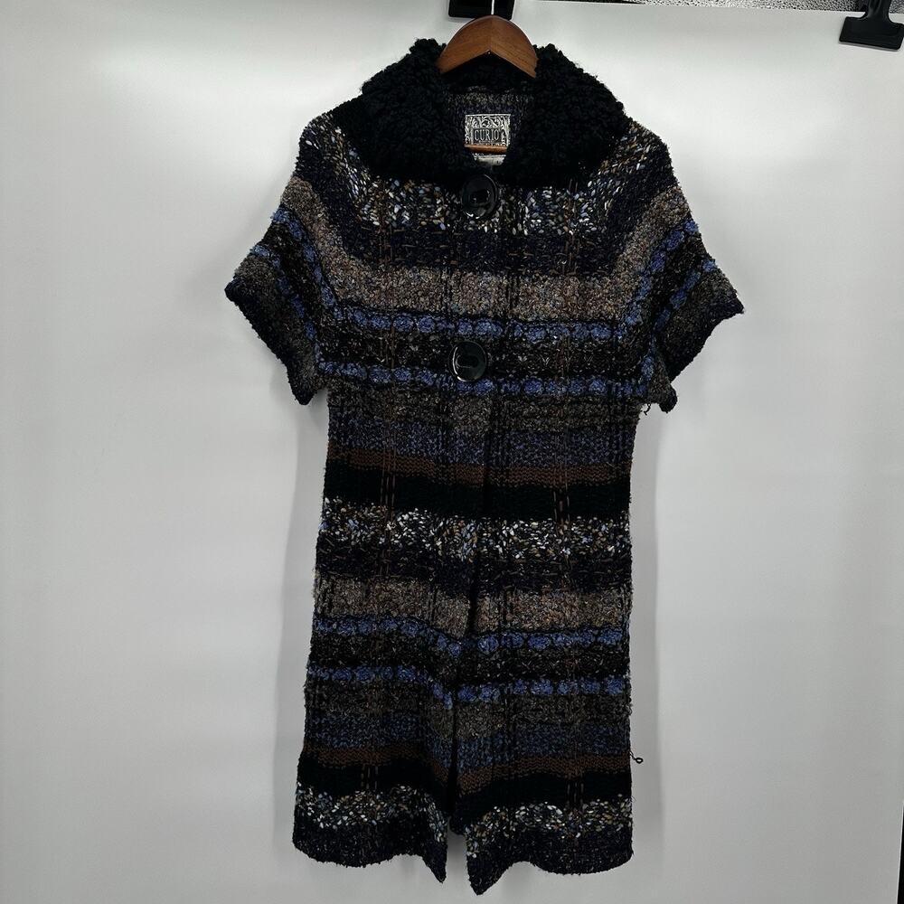 Curio Cardigan Sweater Womens Brown Multicolor Striped Knit Sweater Boho‎ Hippie